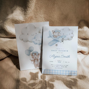 Vliegtuig en Teddy Bear Baby shower Kaart