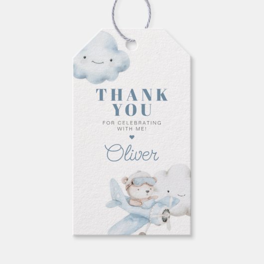Vliegtuig en Teddy Bear Baby shower of Verjaardag Cadeaulabel (Voorkant)