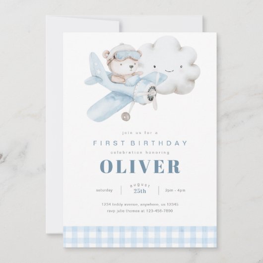 Vliegtuig en Teddy Bear Verjaardag Kaart (Voorkant)