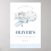 Vliegtuig en Teddy Bear Verjaardagsfeestje Welkom Poster (Voorkant)