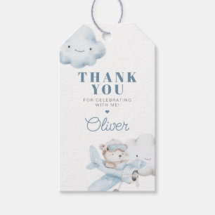 Vliegtuig en teddybeer baby shower of verjaardag cadeaulabel