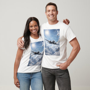 Vliegtuig en vogels in harmonie onder de zon t-shirt