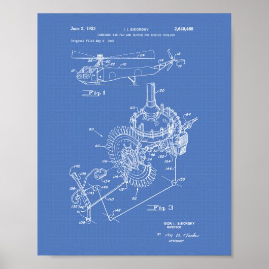 Vliegtuig Engine 1953 — Patent Art Blueprint Poster (Voorkant)