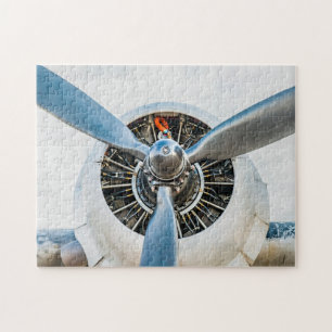 Vliegtuig-engine en blauwe propeller legpuzzel