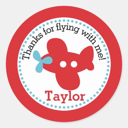 Vliegtuig Favor Sticker (Boys Birthday Party) (Voorkant)