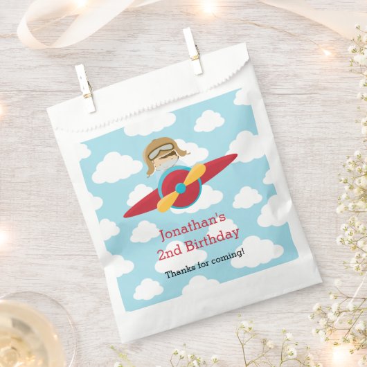 Vliegtuig Favor Tassen met Pilot Cloud Achtergrond Bedankzakje (Geknipt)