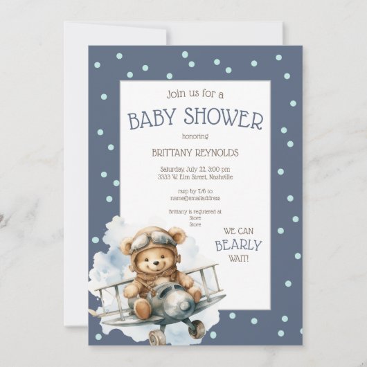 Vliegtuig Flying Blue Beer Baby shower Kaart (Voorkant)