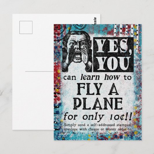 Vliegtuig — Funny Vintage Ad Briefkaart (Voorkant / Achterkant)