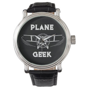 Vliegtuig GEEK Typografie & Vliegtuig, Zwart, Eenv Horloge