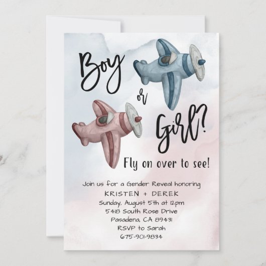  vliegtuig Gender Reveal Party Kaart (Voorkant)