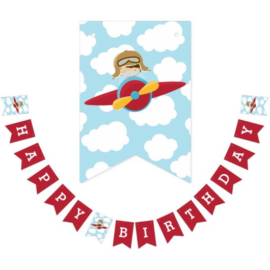 Vliegtuig Happy Birthday Banner Boy Bunting Flags