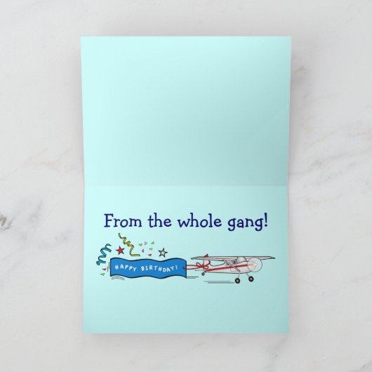Vliegtuig Happy Birthday van de hele bende Kaart (Binnen)