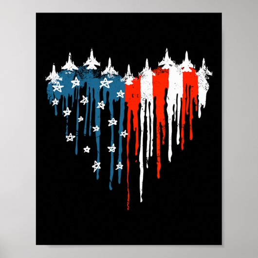 Vliegtuig Hart Rood Wit Blauw Amerikaanse vlag 4e Poster (Voorkant)