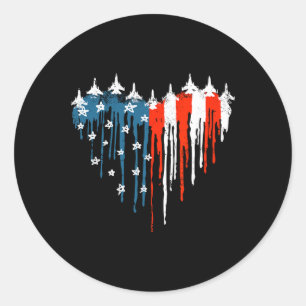 Vliegtuig Hart Rood Wit Blauw Amerikaanse vlag 4e  Ronde Sticker