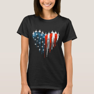Vliegtuig Hart Rood Wit Blauw Amerikaanse vlag 4e  T-shirt