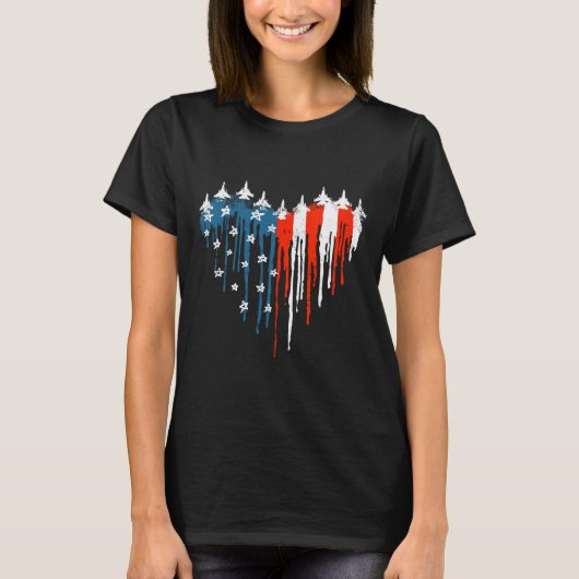 Vliegtuig Hart Rood Wit Blauw Amerikaanse vlag 4e  T-shirt (Voorkant)
