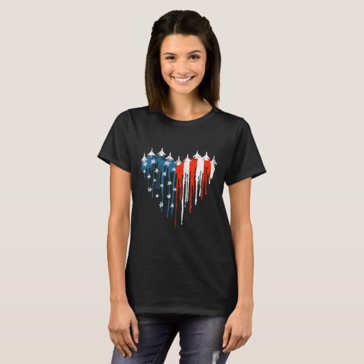 Vliegtuig Hart Rood Wit Blauw Amerikaanse vlag 4e  T-shirt (Voorkant volledig)