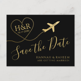 Vliegtuig — Heart Destination Wedding Save the Dat Aankondigingskaart