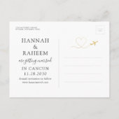 Vliegtuig — Heart Destination Wedding Save the Dat Aankondigingskaart (Achterkant)