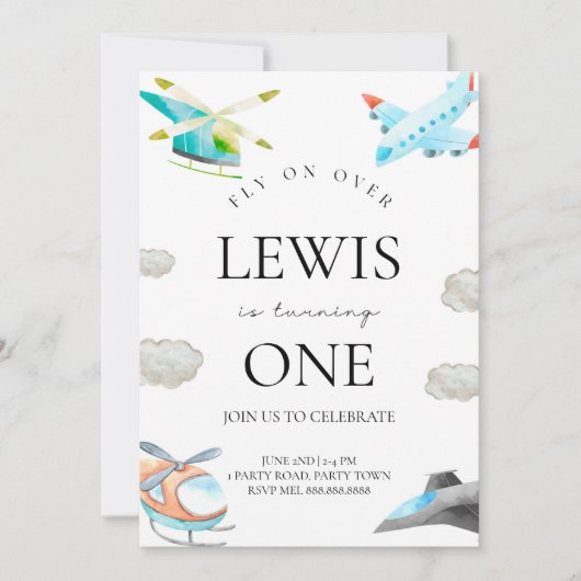 Vliegtuig & Helikopter Verjaardag uitnodiging voor (Voorkant)