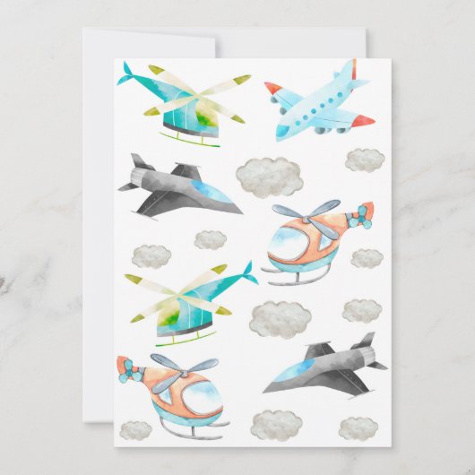 Vliegtuig & Helikopter Verjaardag uitnodiging voor (Achterkant)
