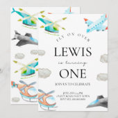 Vliegtuig & Helikopter Verjaardag uitnodiging voor (Voorkant / Achterkant)