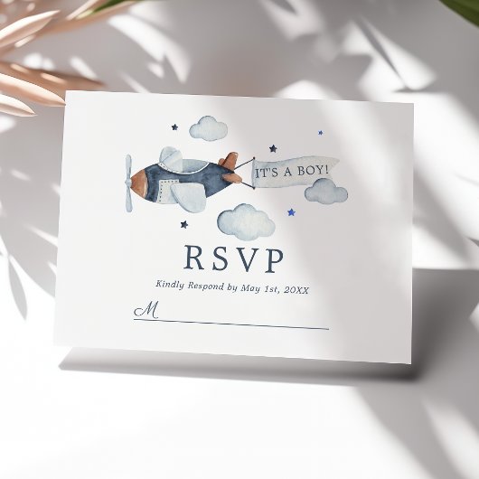  vliegtuig Het is een Baby shower-RSVP-kaart RSVP Kaartje