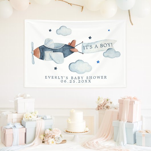 vliegtuig Het is een Baby shower Welkomstwoord Spandoek