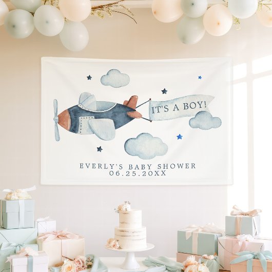  vliegtuig Het is een Baby shower Welkomstwoord Spandoek