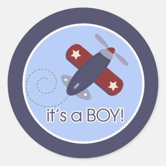 Vliegtuig Het is een BOY Envelope Seals Ronde Sticker (Voorkant)