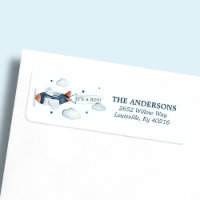 vliegtuig Het is een 'Boy Return'-adreslabel