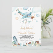 Vliegtuig Het is een Jongen Baby shower Uitnodigin Kaart (Staand voorkant)