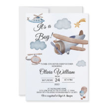 Vliegtuig Het is een Jongen Baby shower Uitnodigin