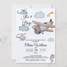 Vliegtuig Het is een Jongen Baby shower Uitnodigin Kaart