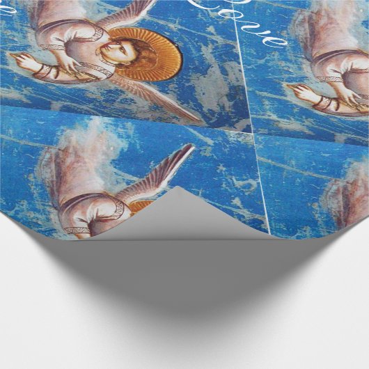 VLIEGTUIG IN BLUE CHRISTMAS JOY PEACE LOVE CADEAUPAPIER (Hoek)