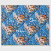 VLIEGTUIG IN BLUE CHRISTMAS JOY PEACE LOVE CADEAUPAPIER (Vlak)