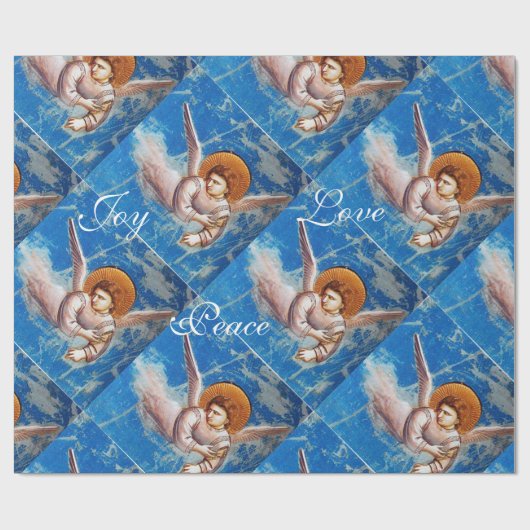 VLIEGTUIG IN BLUE CHRISTMAS JOY PEACE LOVE CADEAUPAPIER (Vlak)