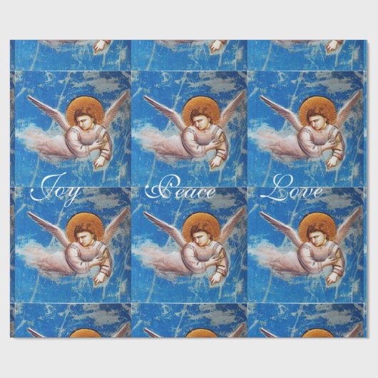 VLIEGTUIG IN BLUE CHRISTMAS JOY PEACE LOVE CADEAUPAPIER (Vlak)