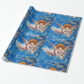 VLIEGTUIG IN BLUE CHRISTMAS JOY PEACE LOVE CADEAUPAPIER (Uitgerold)