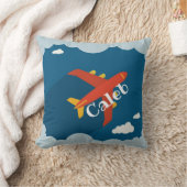Vliegtuig in Blue Sky Child's Neursery Personalize Kussen (Deken)