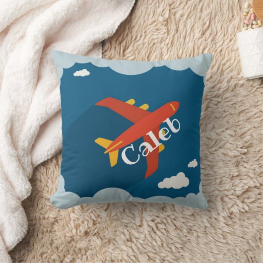 Vliegtuig in Blue Sky Child's Neursery Personalize Kussen (Deken)