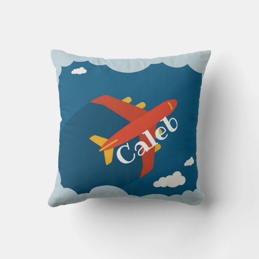 Vliegtuig in Blue Sky Child's Neursery Personalize Kussen (Achterkant)