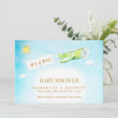 ** Vliegtuig in Cloudy Sky Boy Baby shower Kaart (Staand voorkant)