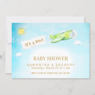 ** Vliegtuig in Cloudy Sky Boy Baby shower Kaart
