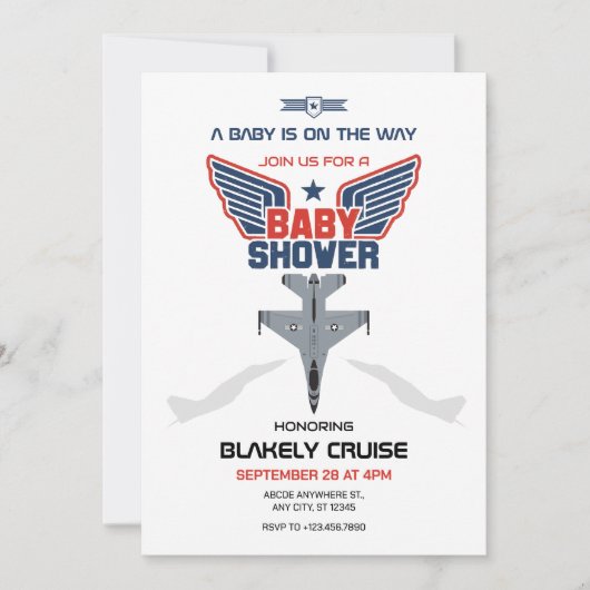 Vliegtuig jet baby shower kaart (Voorkant)