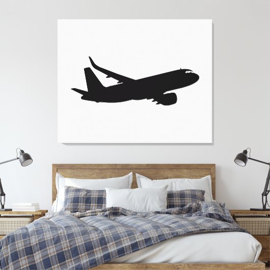 Vliegtuig Jet Liner Black Silhouette om aan te pas Canvas Afdruk (Insitu (Slaapkamer))
