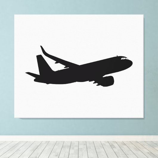 Vliegtuig Jet Liner Black Silhouette om aan te pas Canvas Afdruk (Insitu (Houten vloer))