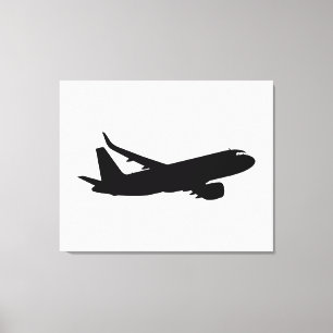 Vliegtuig Jet Liner Black Silhouette om aan te pas Canvas Afdruk