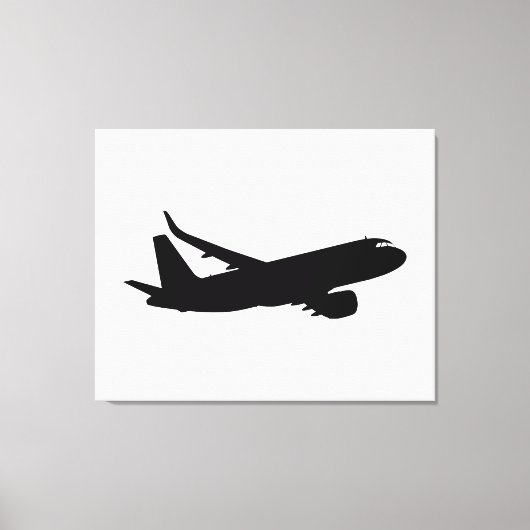 Vliegtuig Jet Liner Black Silhouette om aan te pas Canvas Afdruk (Voorkant)