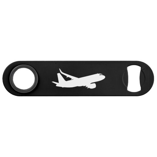 Vliegtuig Jet Liner Silhouette Flying Black Decor Speed Flessenopener (Voorkant (Horizontaal))